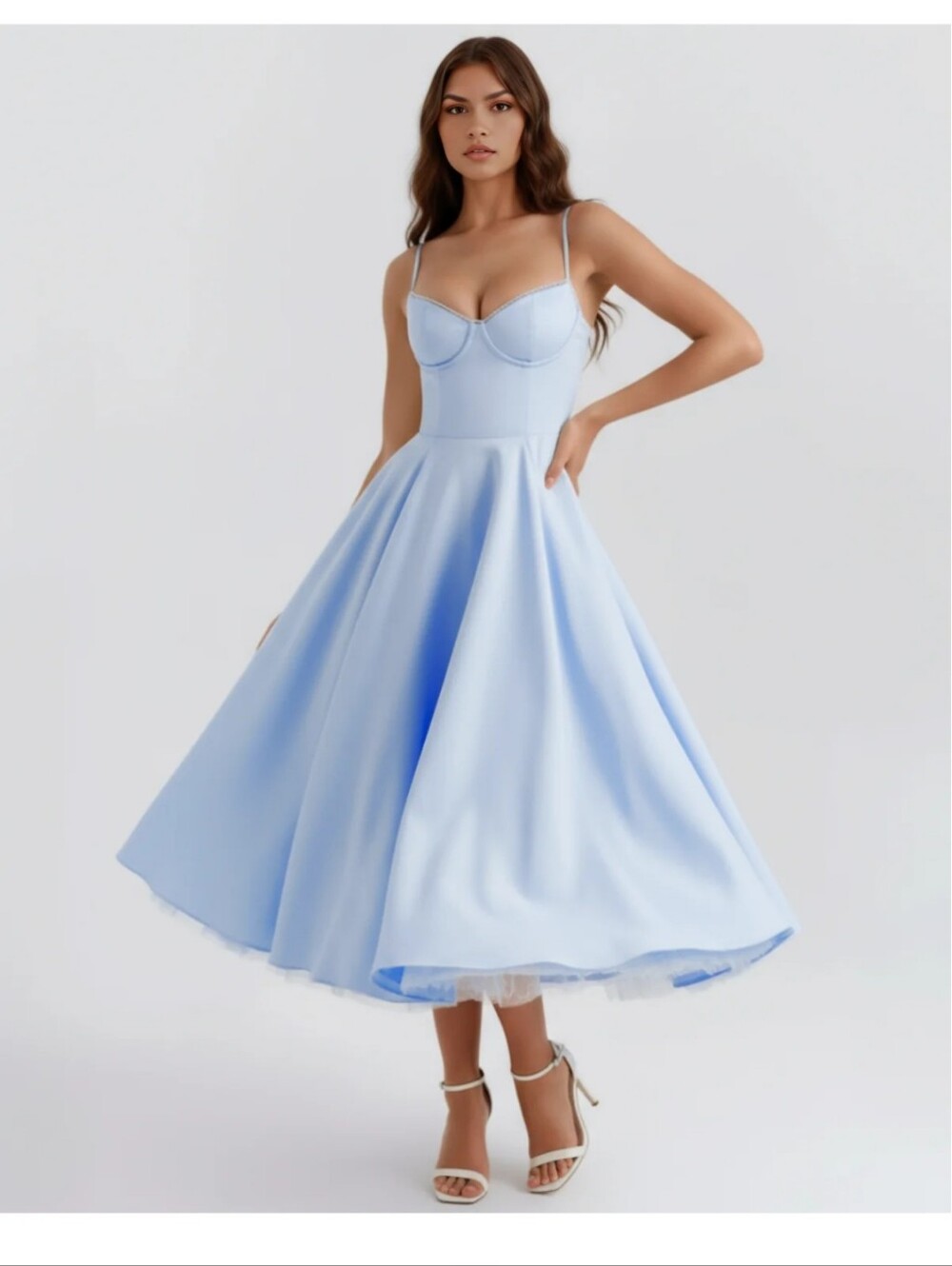 Almond Muse House Of Cb Like Selene Powder Baby Blue Satin Midi Bustier Dress